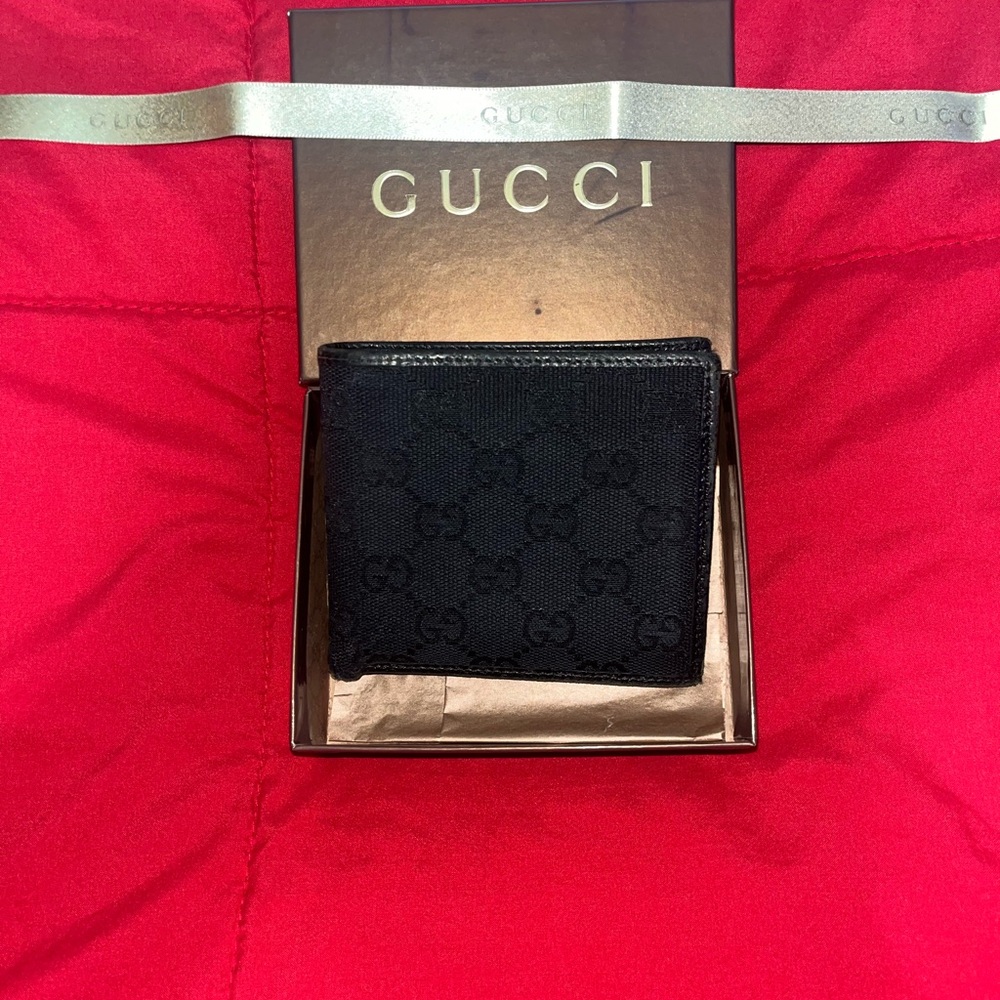 Gucci Guccissima Bi Fold Wallet Men Black Authentic GG Business